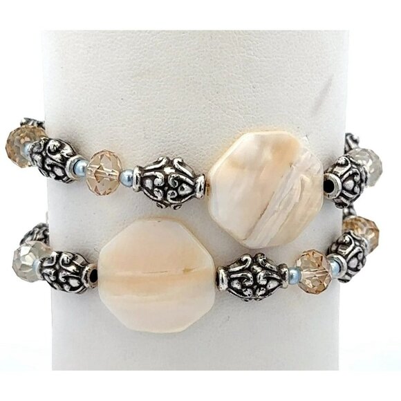 Brighton Shell & Cubic Zirconia Double Strand 7 ½" to 8 ½" Bracelet! 81 - Picture 1 of 6